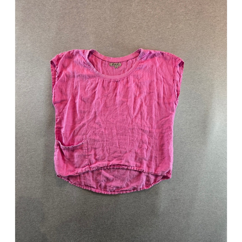 Flax Tunic Top Womens Small Pink Cap Sleeve Pocket Tee 100% Linen